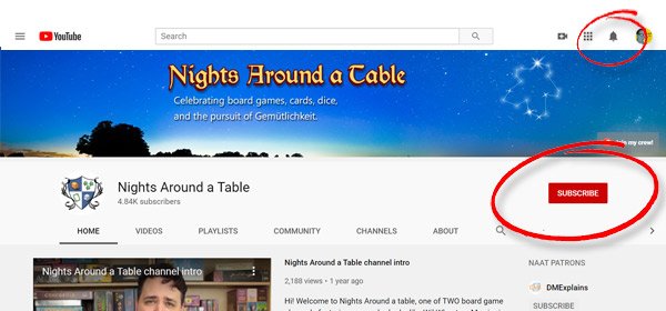 Nights Around a Table YouTube subscribe and bell button locations