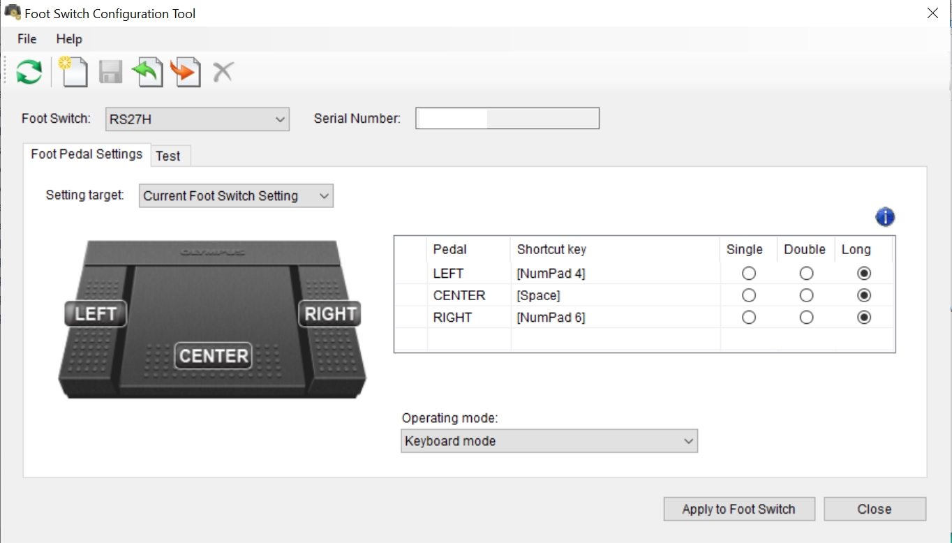 Olympus foot switch configuration tool