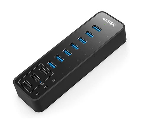 Anker 10 Port 60W Data Hub with 7 USB 3.0 Ports and 3 PowerIQ Charging Ports for MacBook, Mac Pro/Mini, iMac, XPS, Surface Pro, iPhone 7, 6s Plus, iPad Air 2, Galaxy Series, Mobile HDD, and More 