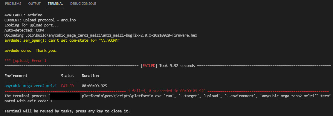 Nights Around a Table - KAD Marlin firmware compile PlatformIO error can't set com-state for ".COM4"