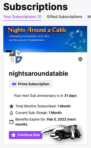 How to subscribe to NAaT on Twitch for Free - Nights Around a Table